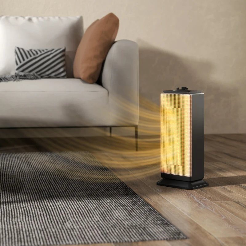 HOMCOM Aquecedor Elétrico Cerâmico 2000W PTC com 3 Modos Termostato Ajustável Oscilação de 55° para 15 m² 18x14x40,5 cm Preto