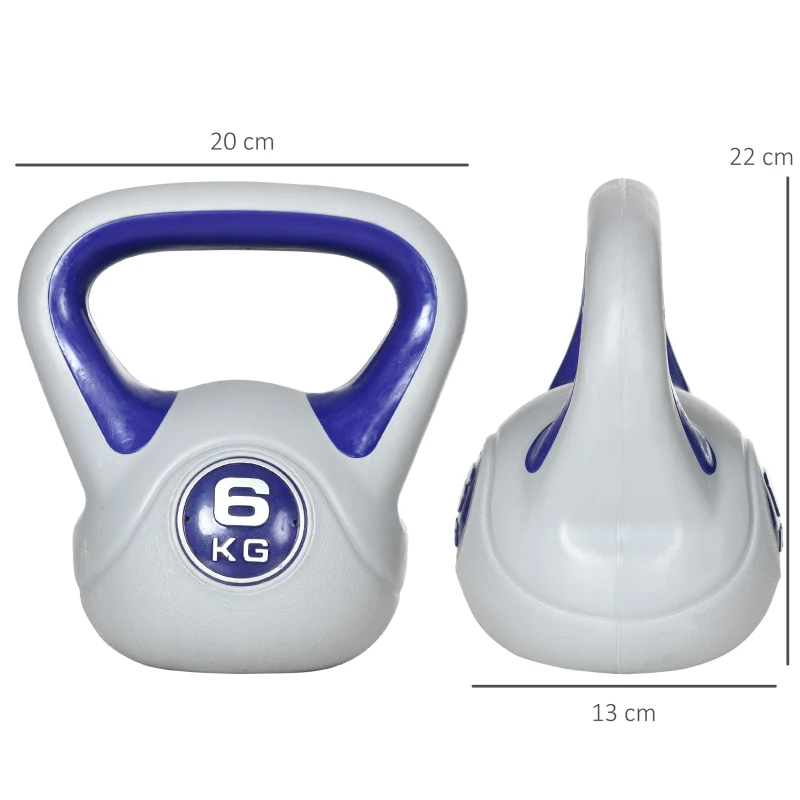 SPORTNOW Kettlebell 6 kg PU-Beschichtung und Sandfüllung für Krafttraining 20x13x22 cm Violett und Grau