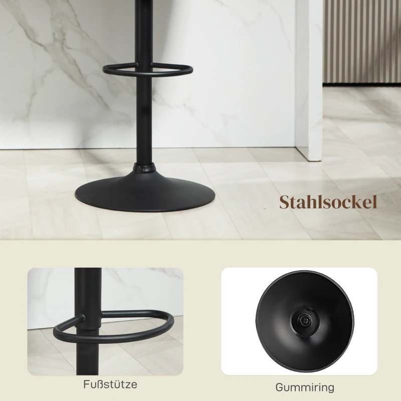 HOMCOM Barkruk Set van 2, Schelpvormige Rugleuning, In Hoogte Verstelbaar, Voetensteun, voor Keuken of Eetkamer, Metalen Basis, Donkergrijs