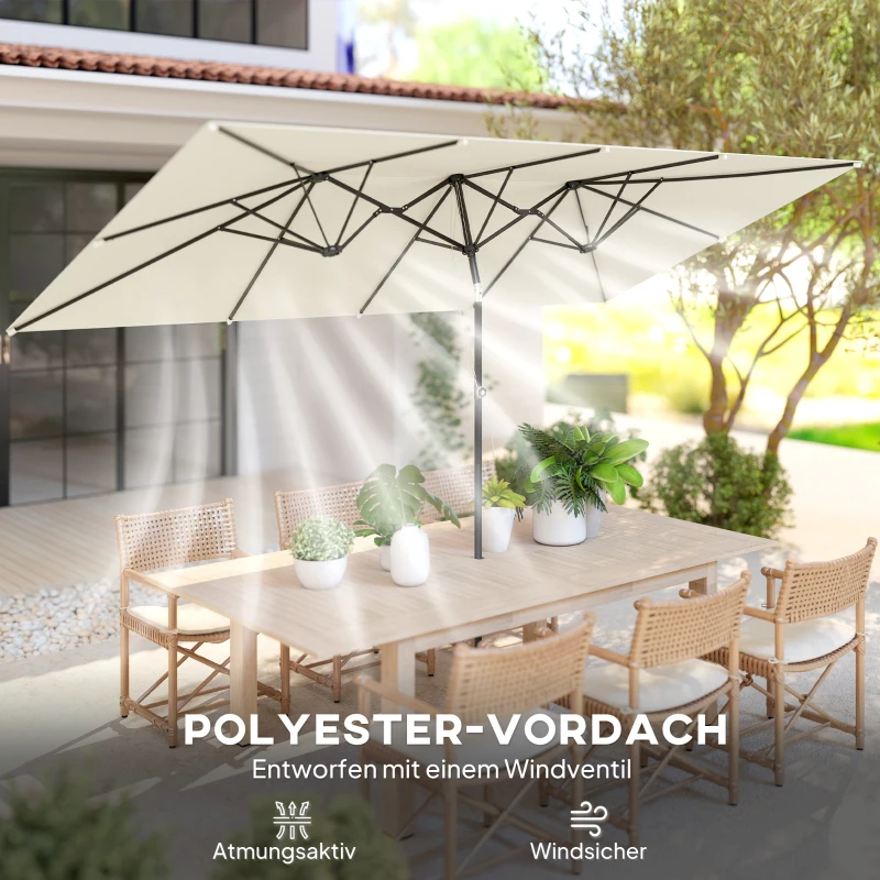 Outsunny Grote parasol, verstelbaar in hoogte en kantelbaar, 150x295x170-214 cm, Crème