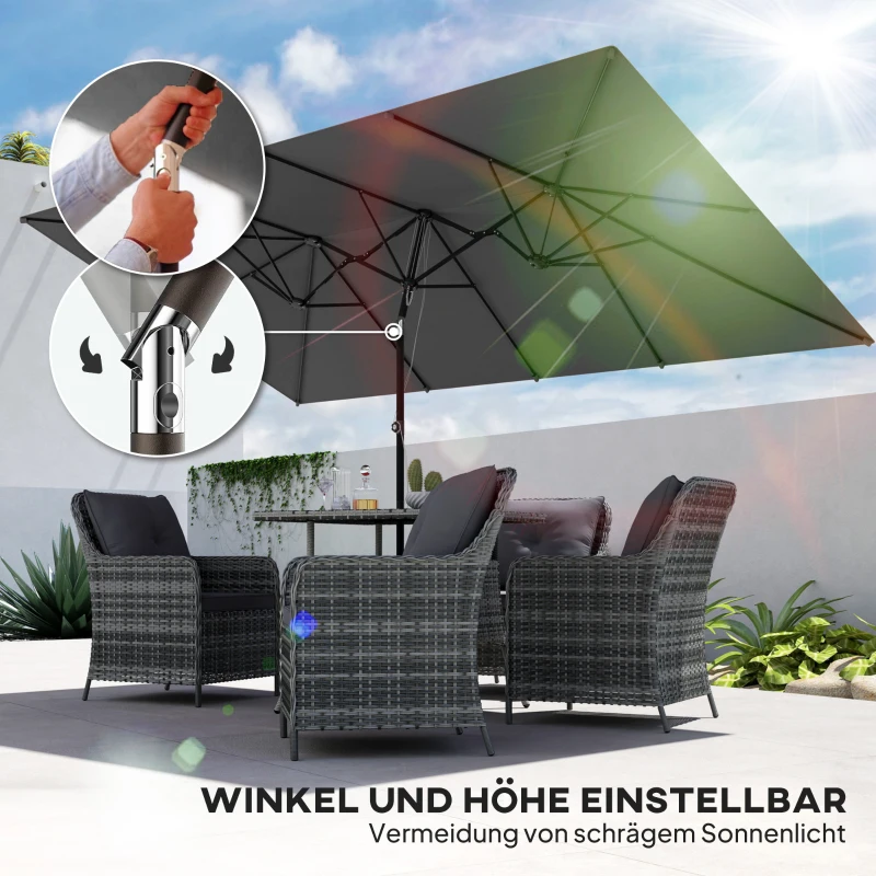Outsunny Grote parasol, verstelbaar in hoogte en kantelbaar, 150x295x170-214 cm, Grijs