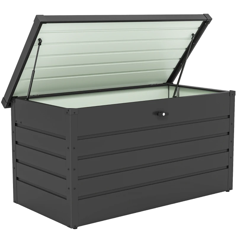 Outsunny Arcón Exterior Capacidad 311L Baúl de Almacenaje de Acero con Cerradura Llave Pistones Neumáticos 120x62x62 cm Gris