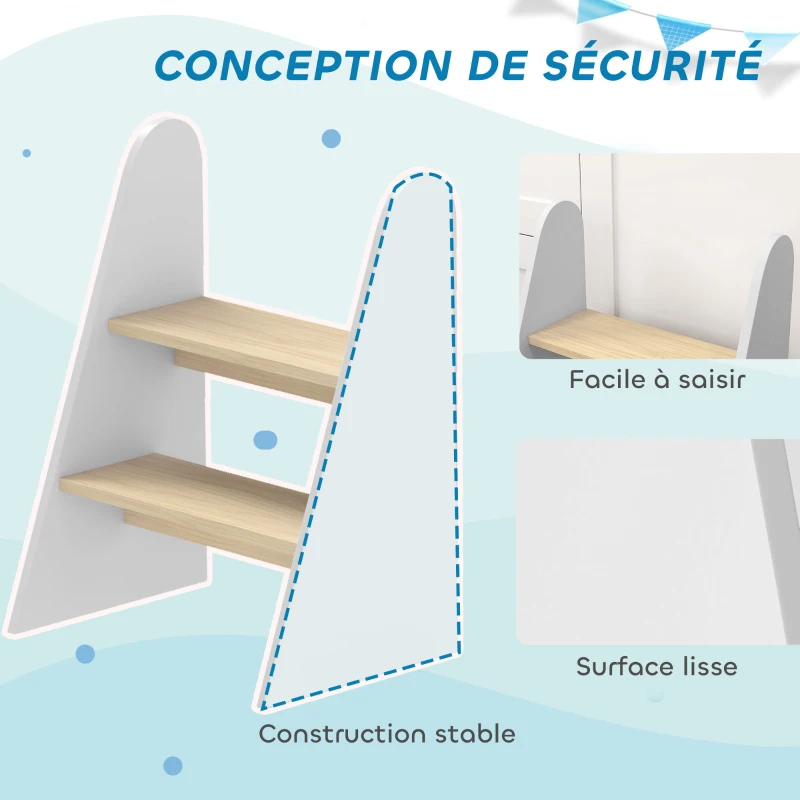 AIYAPLAY Marche pied enfant marchepied enfants 2 marches pour enfants 3 à 8 ans en bois charge max. 20 kg blanc