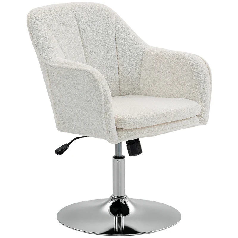 HOMCOM Fauteuil de salon, chaise pivotant à hauteur réglable, fonction de bascule, coussin rembourré, 61 x 64 x 80-92 cm, blanc