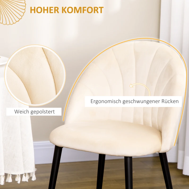 HOMCOM Set van 2 eetkamerstoelen in Scandinavisch design, keukenstoelen, fluweelachtige uitstraling, crème + zwart