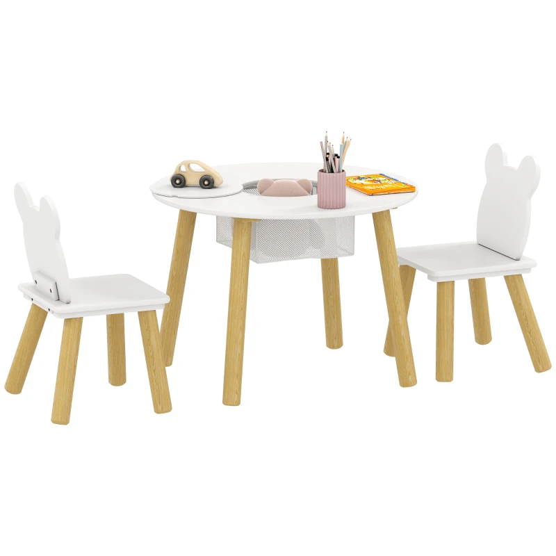 AIYAPLAY Set 1 mesa redonda, 2 sillas para niño 3 piezas, respaldo con forma de oso, actividades, manualidades, comidas, 3-6 años