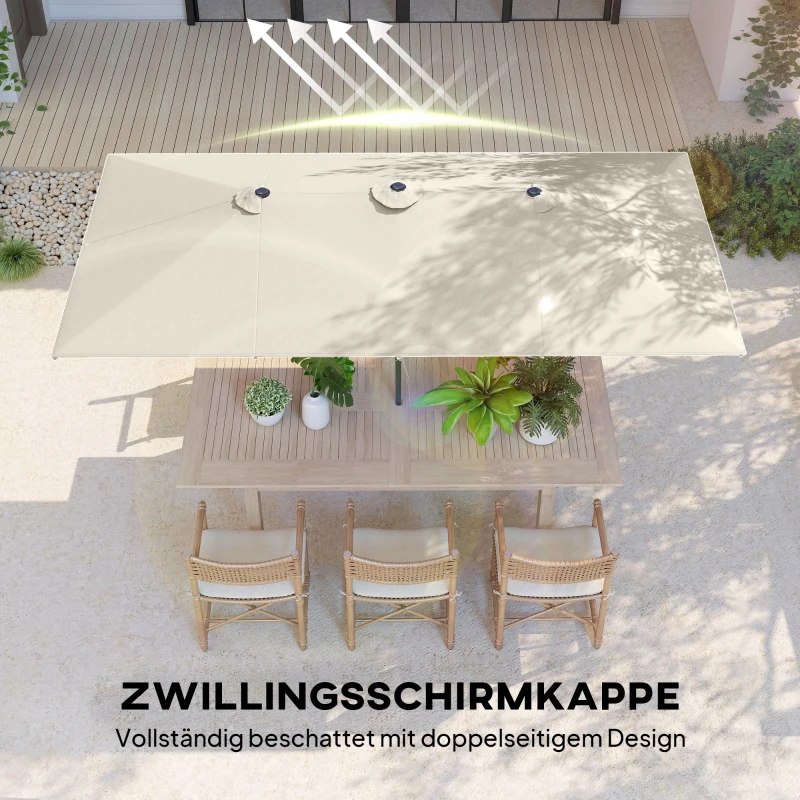 Outsunny Grote parasol, verstelbaar in hoogte en kantelbaar, 150x295x170-214 cm, Crème