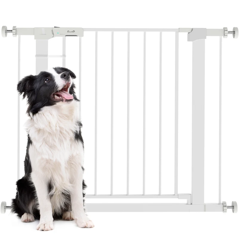 PawHut Deurhek, montage zonder boren, verstelbare breedte 75-96 cm, met één hand te openen, metaal, wit, 76 cm hoog
