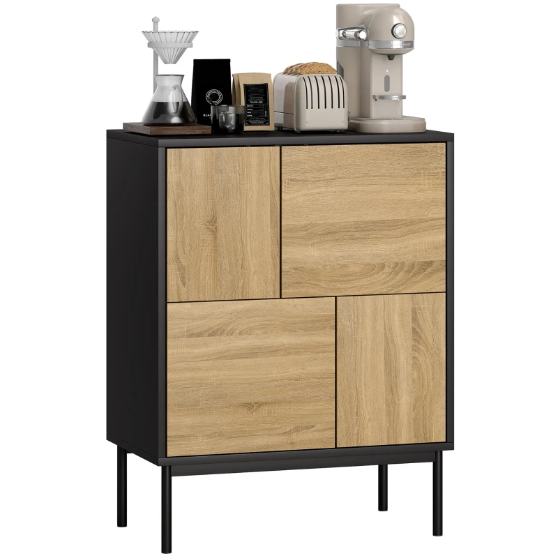 HOMCOM Buffet Wohnzimmer Aufbewahrungsschrank Küchenschrank Drucktüren und 4 Fächer Moderner Stil 60 x 35 x 78 cm, schwarz