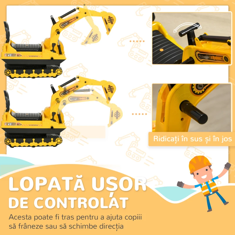 HOMCOM excavator de jucarie pentru copii, 78x24x58,5cm, galben