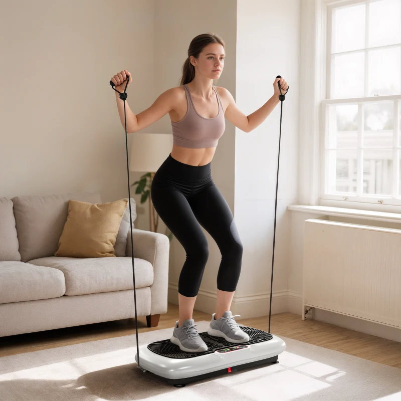 HOMCOM Vibrationsplatte mit 99 Stufen, 2 Fitnessbändern 73 x 40 x 13cm Weiß+Schwarz