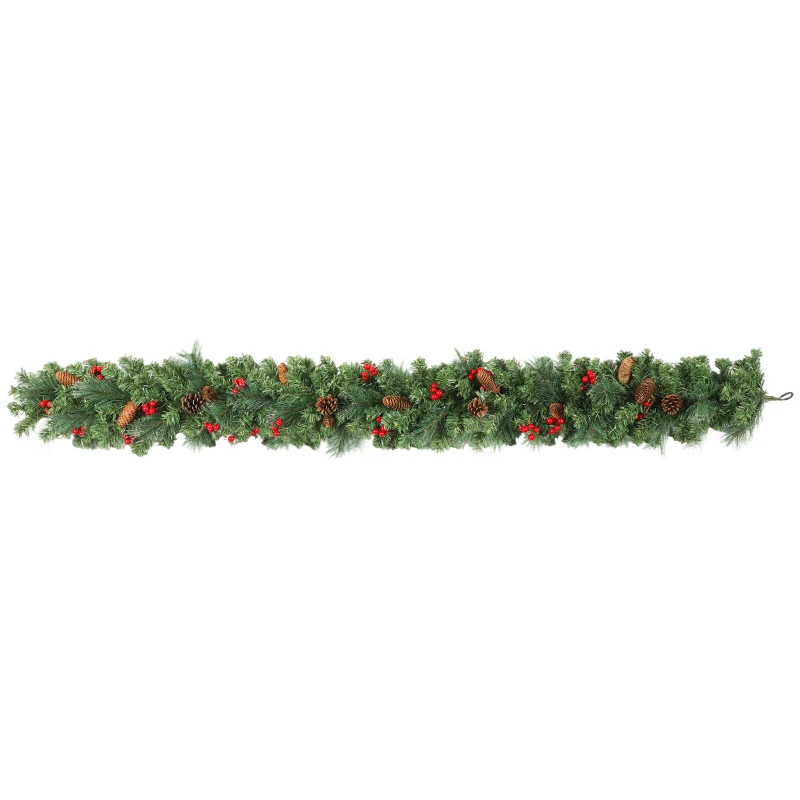 HOMCOM Guirlande de Noël artificielle 180 cm, décoration de Noël, 162 branches denses, pommes de pin, grappes de baies, vert