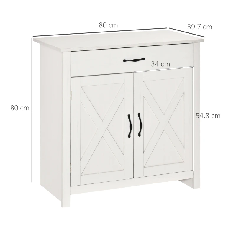 HOMCOM Credenza salone, mobile contenitore con cassetto, 2 porte stile fienile e ripiano regolabile, 80 x 39,7 x 80 cm, bianco