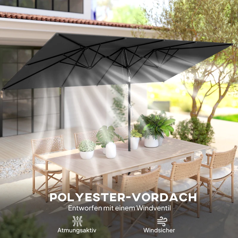 Outsunny Grote parasol, verstelbaar in hoogte en kantelbaar, 150x295x170-214 cm, Grijs
