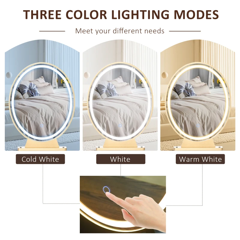 HOMCOM Dressing Table with LED Mirror and Cushioned Stool, Vanity Desk with Acrylic Lipstick Holder and 2 Drawers, Makeup Table for Bedroom, White