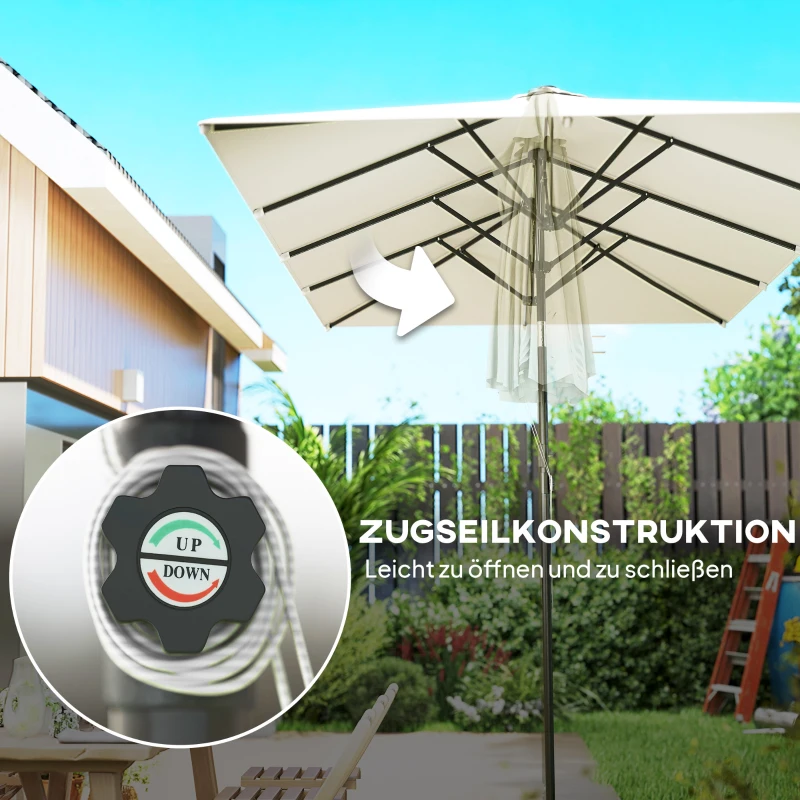 Outsunny Grote parasol, verstelbaar in hoogte en kantelbaar, 150x295x170-214 cm, Crème