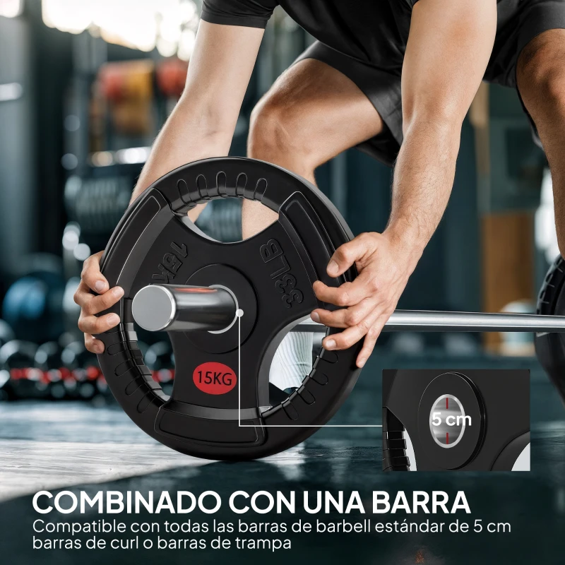 SPORTNOW Discos Pesas Olímpicos Agujero Ø50 mm 2x15 kg con Anillo Interior de Acero Triple Agarre para Mancuernas y Barras Negro