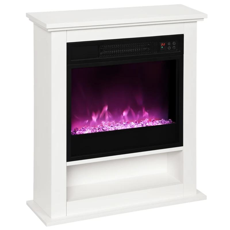 HOMCOM Cheminée électrique 1800W, fausse cheminée décorative, effet flamme à 9 couleurs et 5 luminosité, 62,5x20x72,5cm, blanc