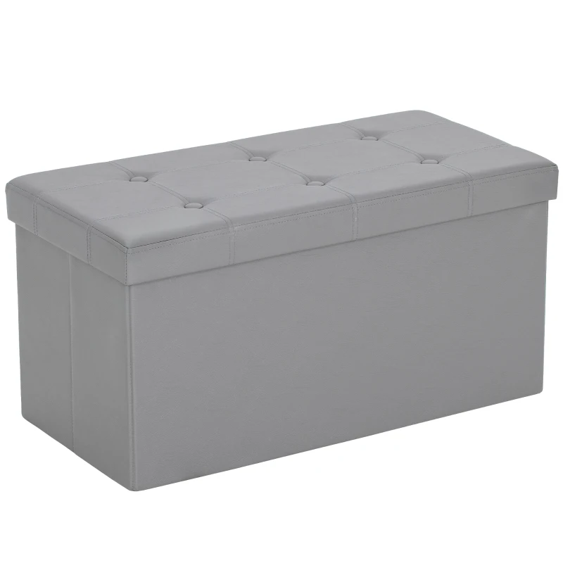 HOMCOM Storage Ottoman Bench, 89L PU Leather Folding Foot Rest Stool, End of Bed Bench, Easy Assembly, for Living Room, Bedroom, Entryway, Grey