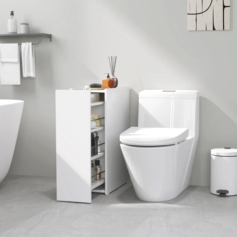 HOMCOM Smalle Badkamerkast, Vloerkast met Diepe Lade, Vrijstaande Badkamerschank, Spaanplaat, Wit