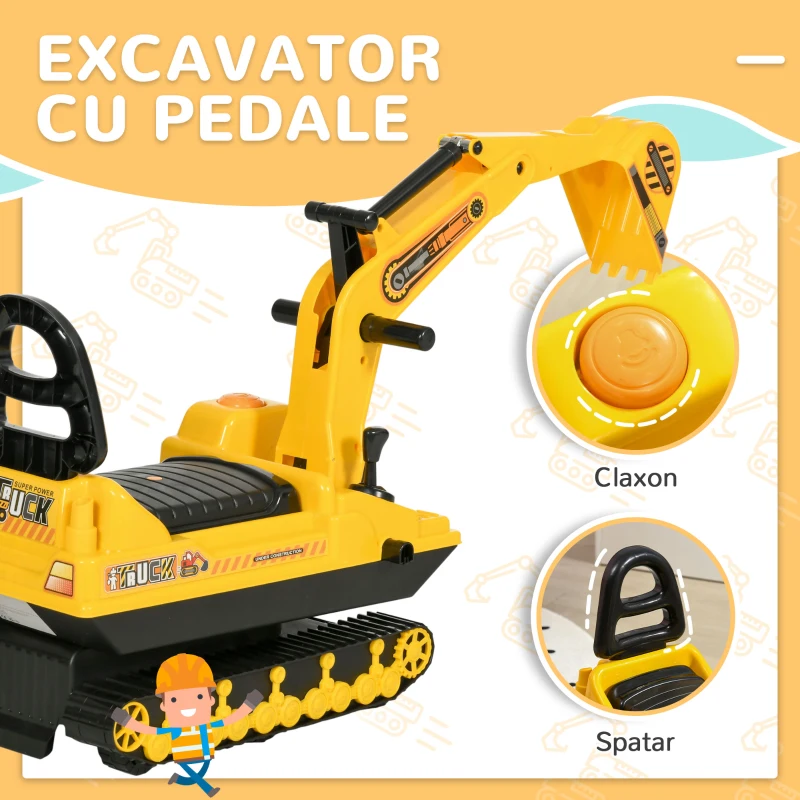 HOMCOM excavator de jucarie pentru copii, 78x24x58,5cm, galben