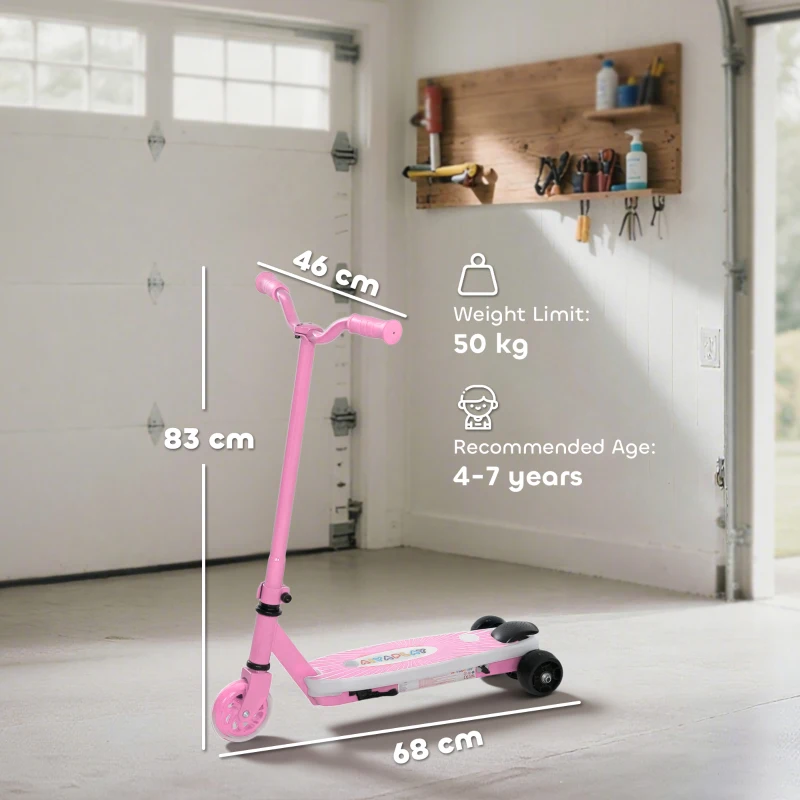 AIYAPLAY Electric Scooter for Kids Aged 4-7 Years, with Flashing LED Lights, Rear Auxiliary Wheels, Pink