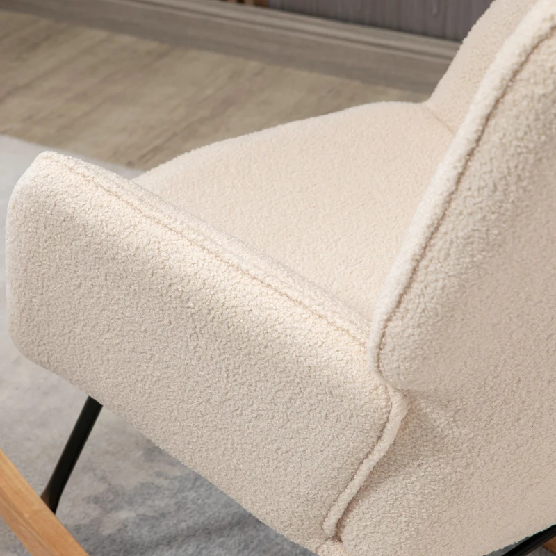HOMCOM Schaukelstuhl im Retro-Design, Massivholz, Sessel, Relaxsessel, 98 cm x 71 cm x 101 cm, Beige(m-9)