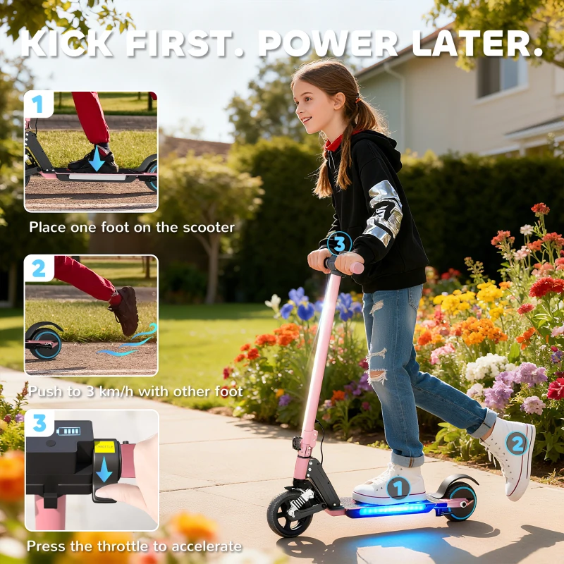 SPORTNOW Folding Electric Scooter for Kids, with Dual Brakes, Front Suspension, LED Colourful Lights, Pink