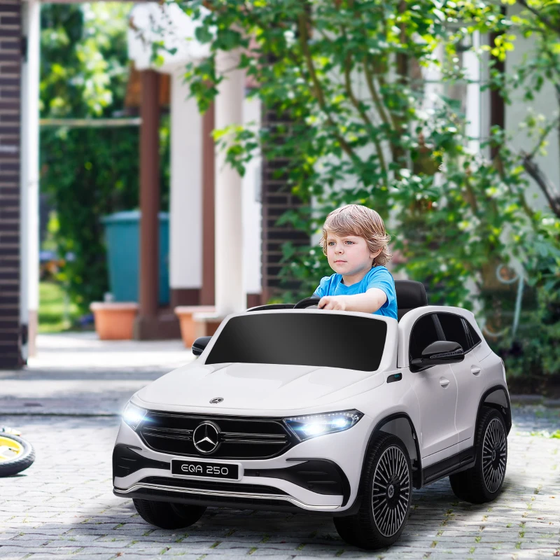 HOMCOM Elektrische kinderauto, gelicenseerde Mercedes-Benz EQA, 3-8 km/u, muziek, koplampen, claxon, afstandsbediening, wit