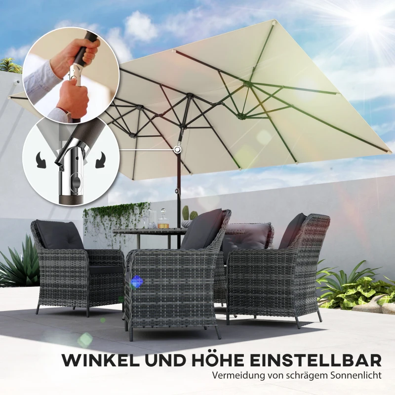 Outsunny Grote parasol, verstelbaar in hoogte en kantelbaar, 150x295x170-214 cm, Crème
