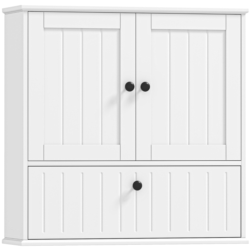 HOMCOM Armário Casa de Banho de Parede Rústico com Prateleira Ajustável Dupla Porta Porta Basculante e Fecho Magnético 60x19,5x60 cm Branco