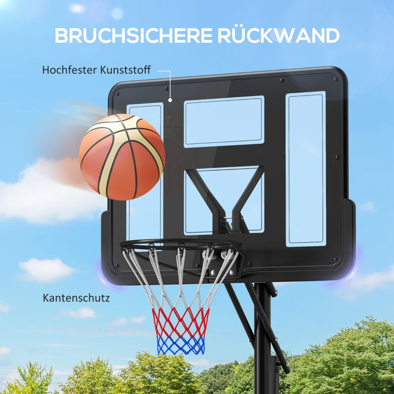 SPORTNOW Basketbalstandaard, Hoogteverstelbare Korhoogte 235-305 cm, Vulbare Basis met Wielen, Zwart
