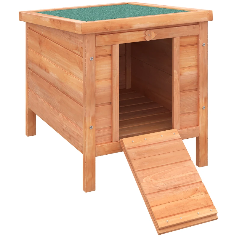 PawHut Gabbia per Conigli in Legno da Esterno con Tetto in Asfalto e Rampa Antiscivolo, 42x51x43cm, Rosso Arancione