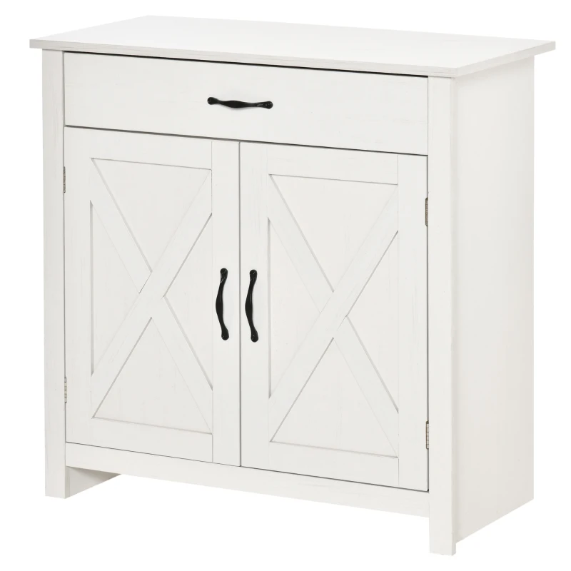 HOMCOM Credenza salone, mobile contenitore con cassetto, 2 porte stile fienile e ripiano regolabile, 80 x 39,7 x 80 cm, bianco