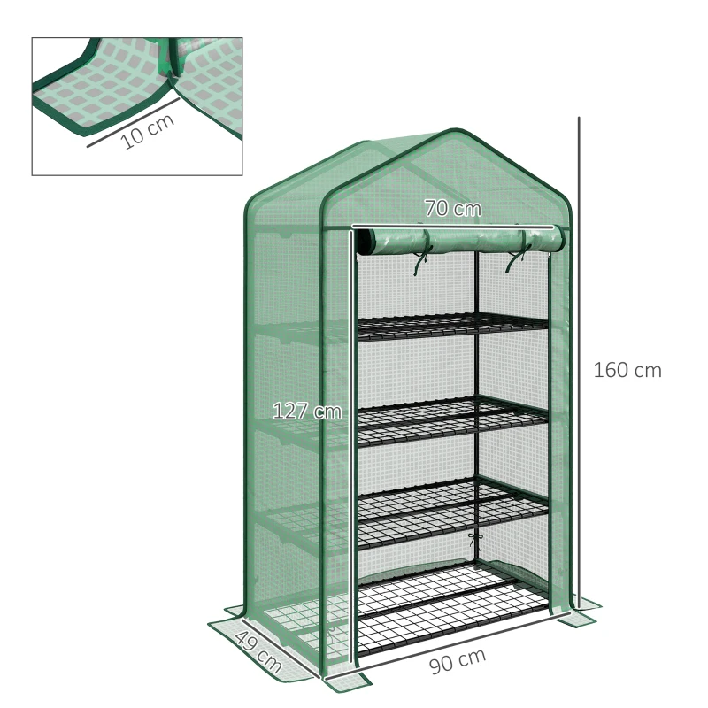 Outsunny Serra da Giardino o Balcone con 4 Ripiani, Acciaio Zincato, Telone Rimovibile PE ad Alta Densità, 90L x 49l x 160H cm, Verde