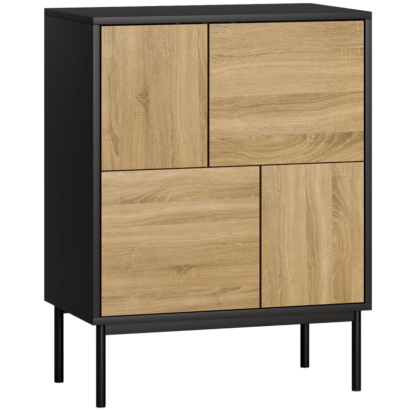 HOMCOM Aparador salón mueble de almacenaje armario de cocina puertas a presión y 4 compartimentos estilo moderno 60 x 35 x 78 cm, negro