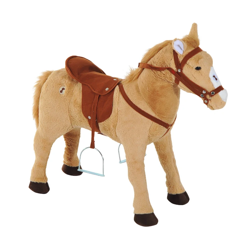 HOMCOM Cavallo Giocattolo con Suoni Realistici, Sella, Briglie e Poggiapiedi, 85x28x60 cm, Beige