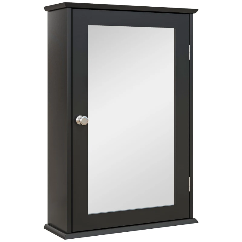 kleankin Hängender Badezimmerschrank mit Spiegel und Tür mit Magnetverschluss, 41x14x60 cm, Schwarz