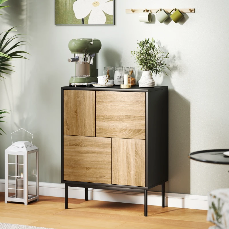 HOMCOM Aparador salón mueble de almacenaje armario de cocina puertas a presión y 4 compartimentos estilo moderno 60 x 35 x 78 cm, negro