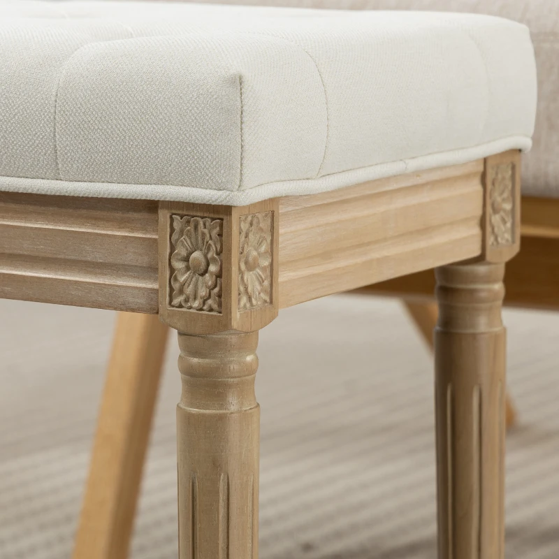 HOMCOM Linen Ottoman, Upholstered Bench, Footstool with Padded Seat, Wooden Legs, 42 x 32 x 46.5 cm, Beige