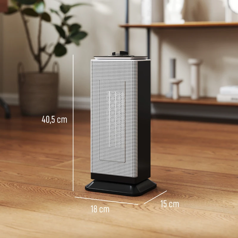 HOMCOM Aquecedor Elétrico Cerâmico 2000W PTC com 3 Modos Termostato Ajustável Oscilação de 55° para 15 m² 18x14x40,5 cm Preto