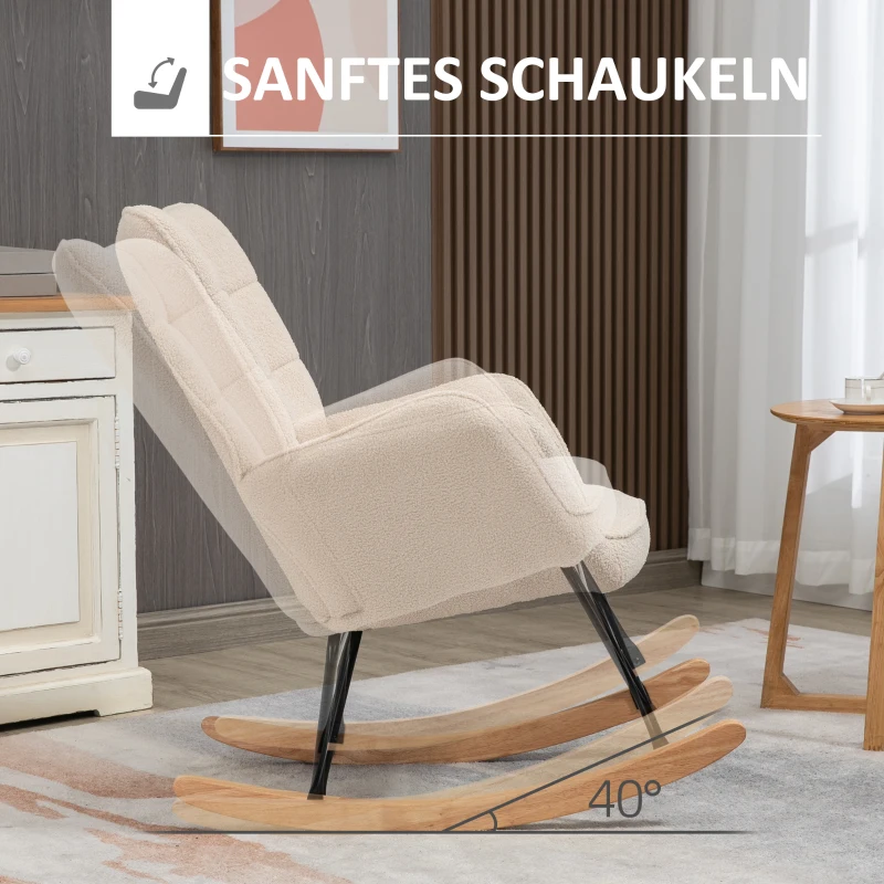 HOMCOM Schaukelstuhl im Retro-Design, Massivholz, Sessel, Relaxsessel, 98 cm x 71 cm x 101 cm, Beige(m-4)