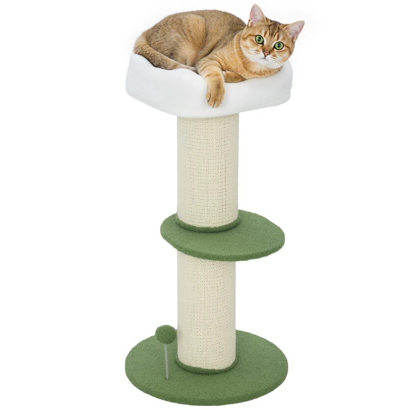 PawHut Kratzbaum für Katzen, 92 cm hoch, mit Sisalstamm und Blumenbett, Grün
