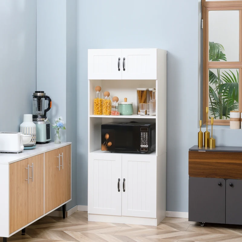 HOMCOM Keukenschrank Keukenbuffet Kast, Landelijke Stijl, 2 Kasten, 2 Planken, 70 cm x 40 cm x 170 cm Wit + Zwart(m-9)