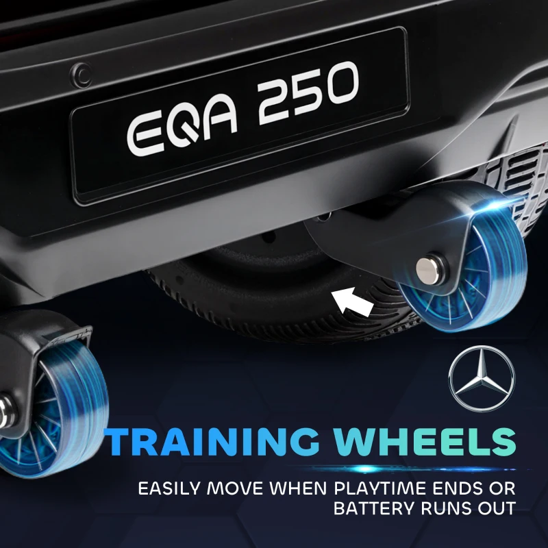 HOMCOM Elektrische kinderauto, gelicenseerde Mercedes-Benz EQA, 3-8 km/u, muziek, koplampen, claxon, afstandsbediening, zwart