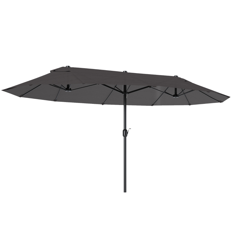 Outsunny Doppelsonnenschirm 455 x 265 cm, UV Schutz Sonnenschirm mit Handkurbel, Balkonschirm windfest Kurbelschirm Sonnenschutz für Balkon Garten, Grau