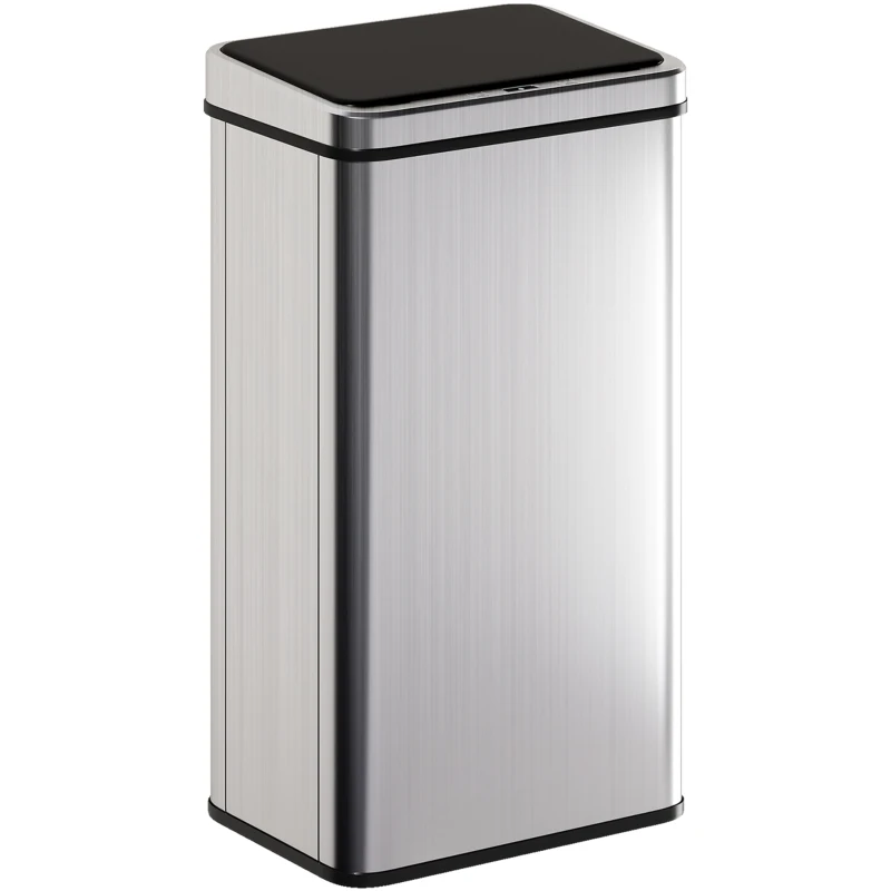 HOMCOM 50L Sensor Bin with Quiet Soft-Close Lid, Automatic Touchless Motion Sensor Kitchen Bin with Fingerprint Resistant Stainless Steel for Hygienic Gyms, Home Office Use, Silver Tone