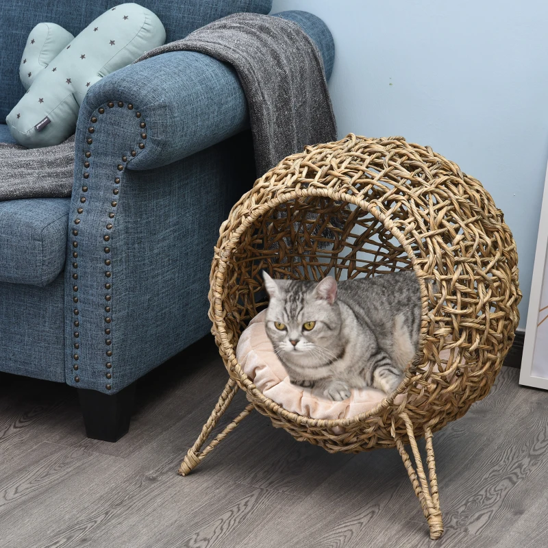 PawHut Kattenhuis met kussen kattenslaapplaats Kattengrot Verhoogde poten PVC rotan