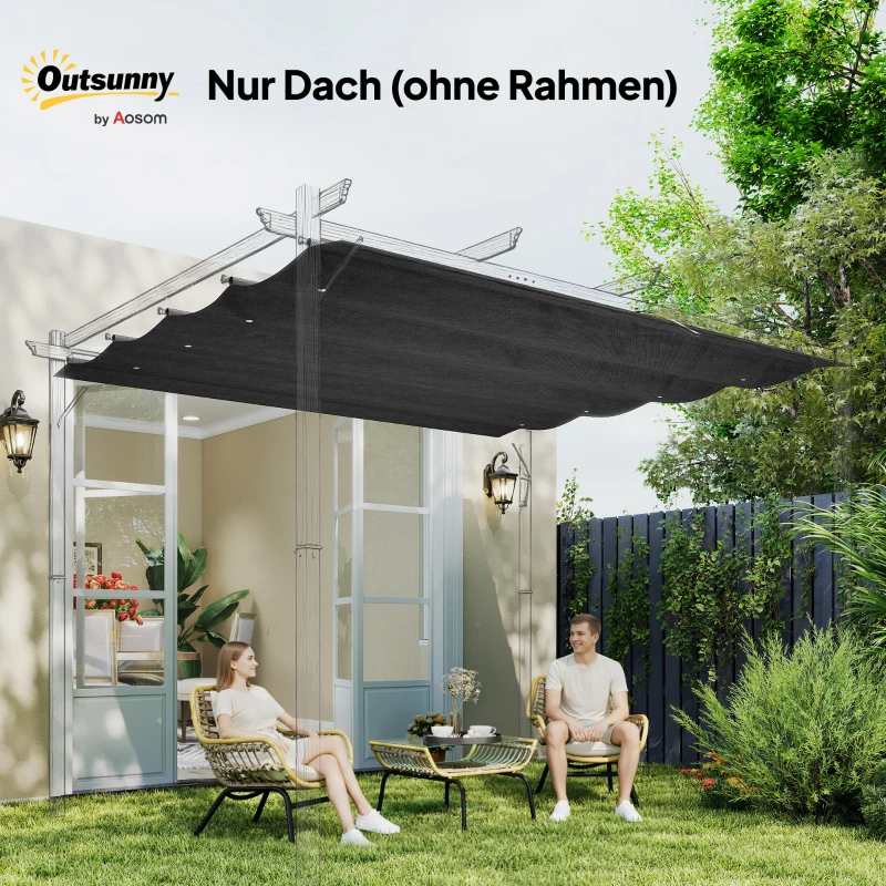 Outsunny vervangend dak 3x2.15m polyester uitschuifbaar voor tuinpaviljoen grijs