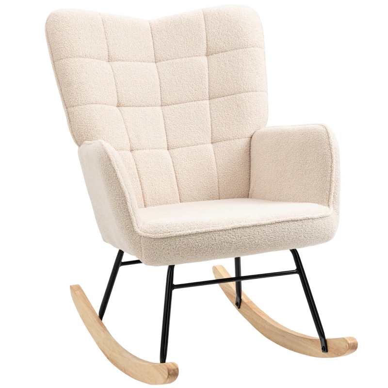 HOMCOM Schaukelstuhl im Retro-Design, Massivholz, Sessel, Relaxsessel, 98 cm x 71 cm x 101 cm, Beige(m-11)